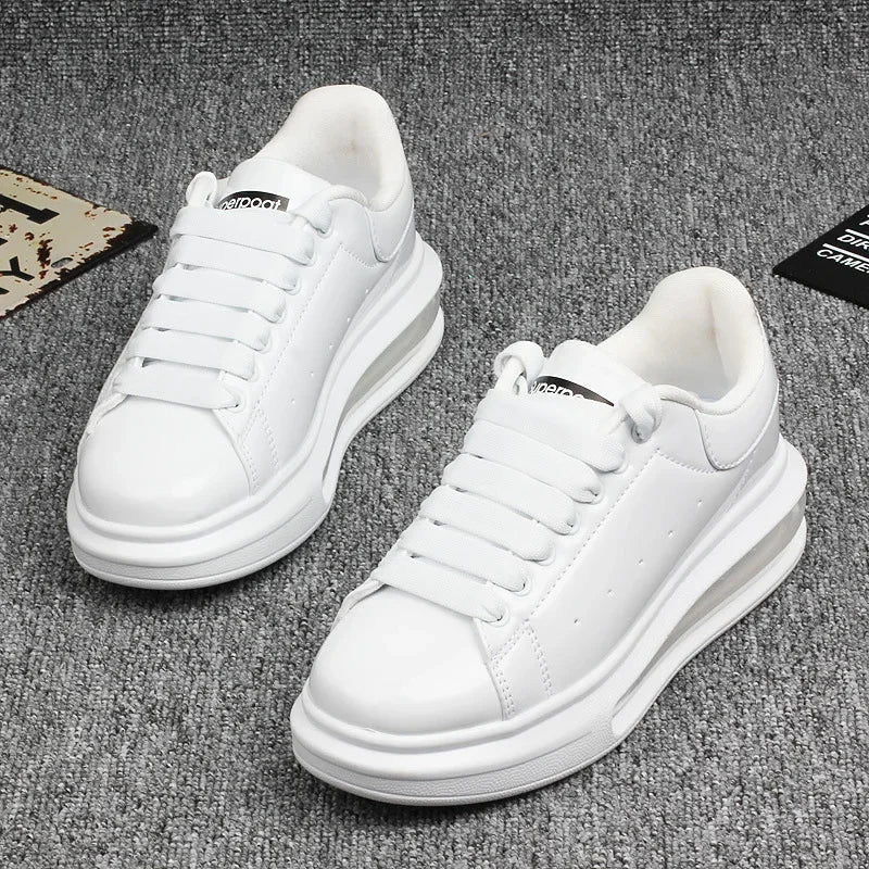 Luxury Men'S Shoes Shiny Patent Leather White Shoes Women'S Couple Models Air Cushion Women'S Skateboard Shoes Sneakers Women