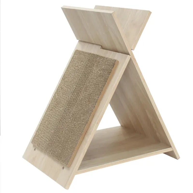 Multi-Functional Cat Scratcher - 18.5"X12"X21", Scratching Surface, Tunnel & Wooden Lounge