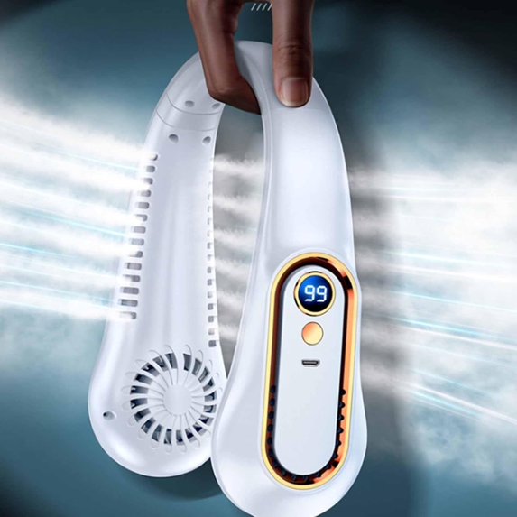 2026 New Mini Neck Fan USB Charging Lazy Portable Office Sports Leaveless Neck Fan LED Digital Display Electric Air Cooler