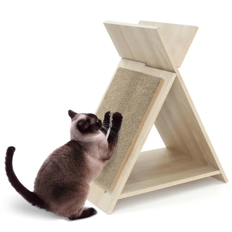 Multi-Functional Cat Scratcher - 18.5"X12"X21", Scratching Surface, Tunnel & Wooden Lounge