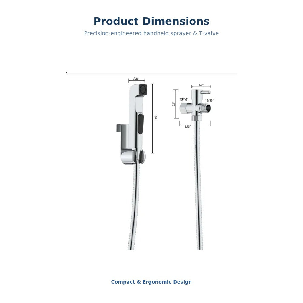Handheld Bidet Sprayer Set with T-Valve, Hose & Wall Bracket