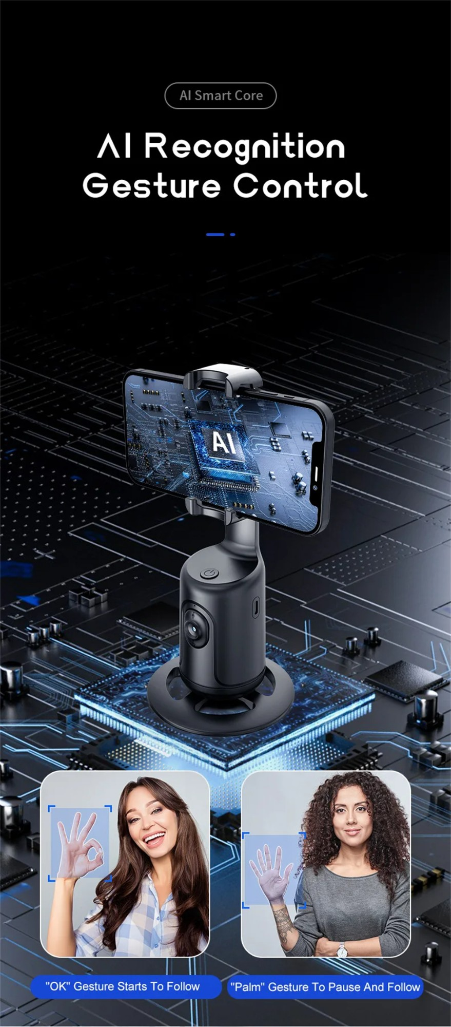 360 Auto Face Tracking Gimbal AI Smart Gimbal Face Tracking Auto Phone Holder for Smartphone Video Vlog Live Stabilizer Tripod