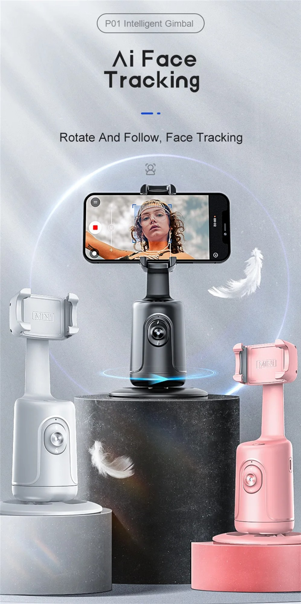 360 Auto Face Tracking Gimbal AI Smart Gimbal Face Tracking Auto Phone Holder for Smartphone Video Vlog Live Stabilizer Tripod