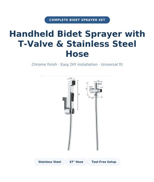 Handheld Bidet Sprayer Set with T-Valve, Hose & Wall Bracket
