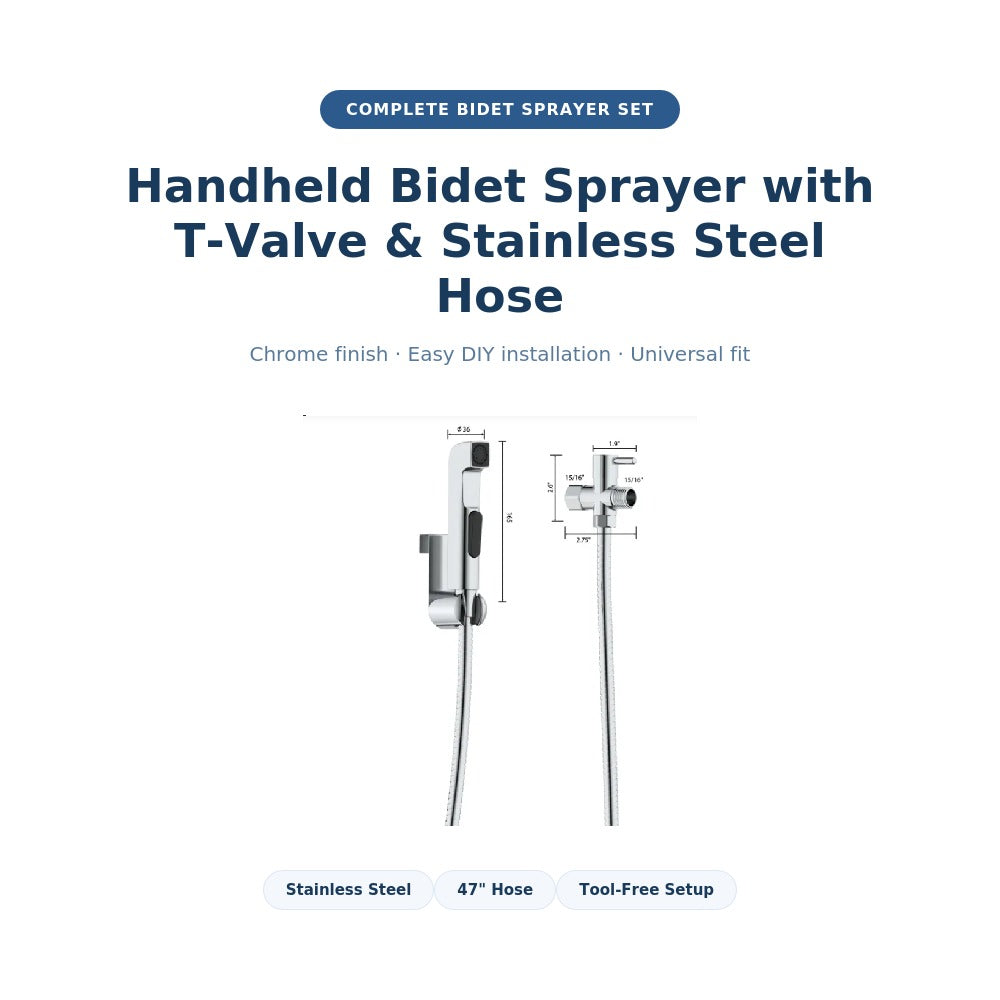Handheld Bidet Sprayer Set with T-Valve, Hose & Wall Bracket