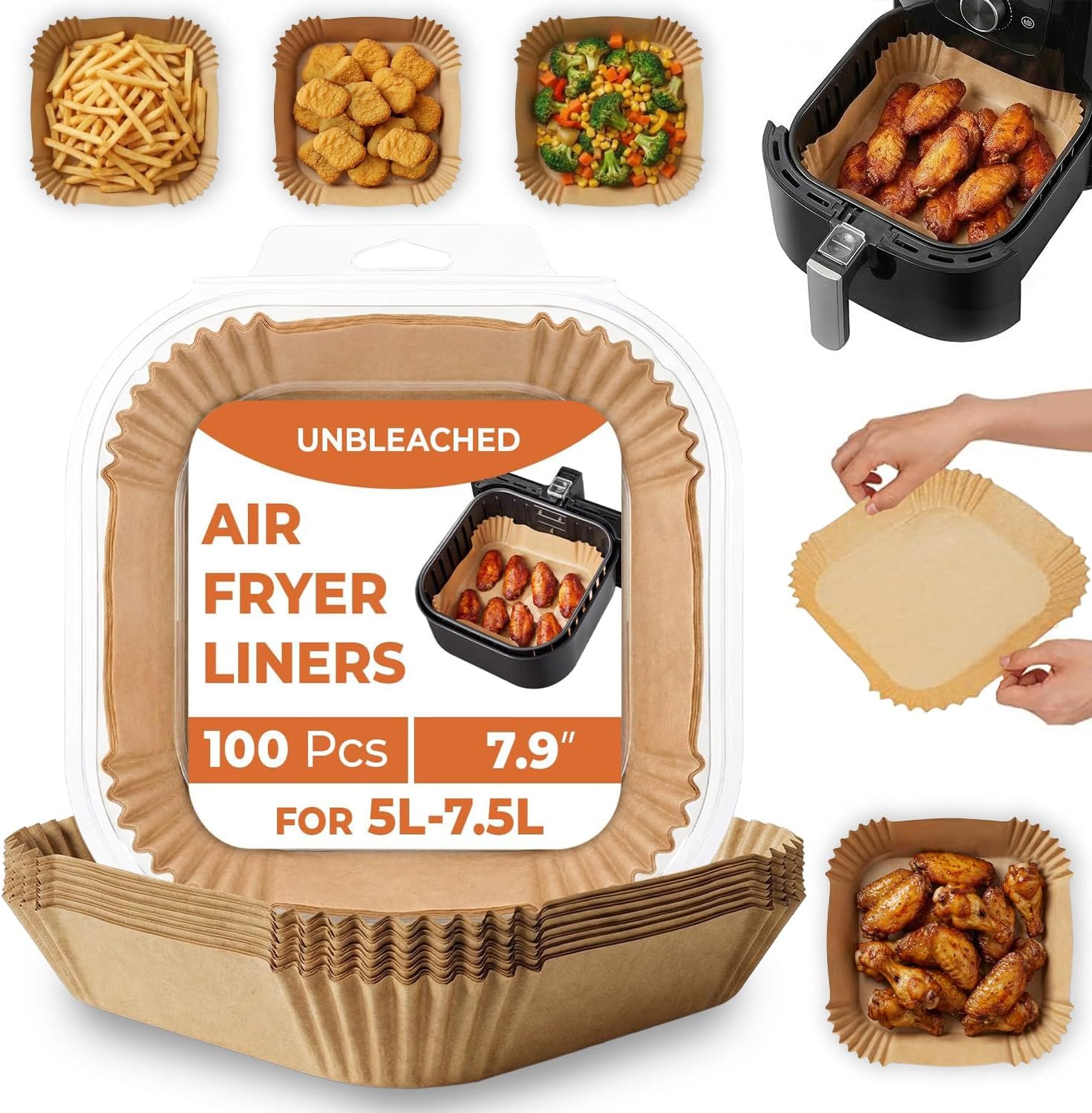 100Pcs Disposable Air Fryer Liners – Non-Stick Parchment Paper