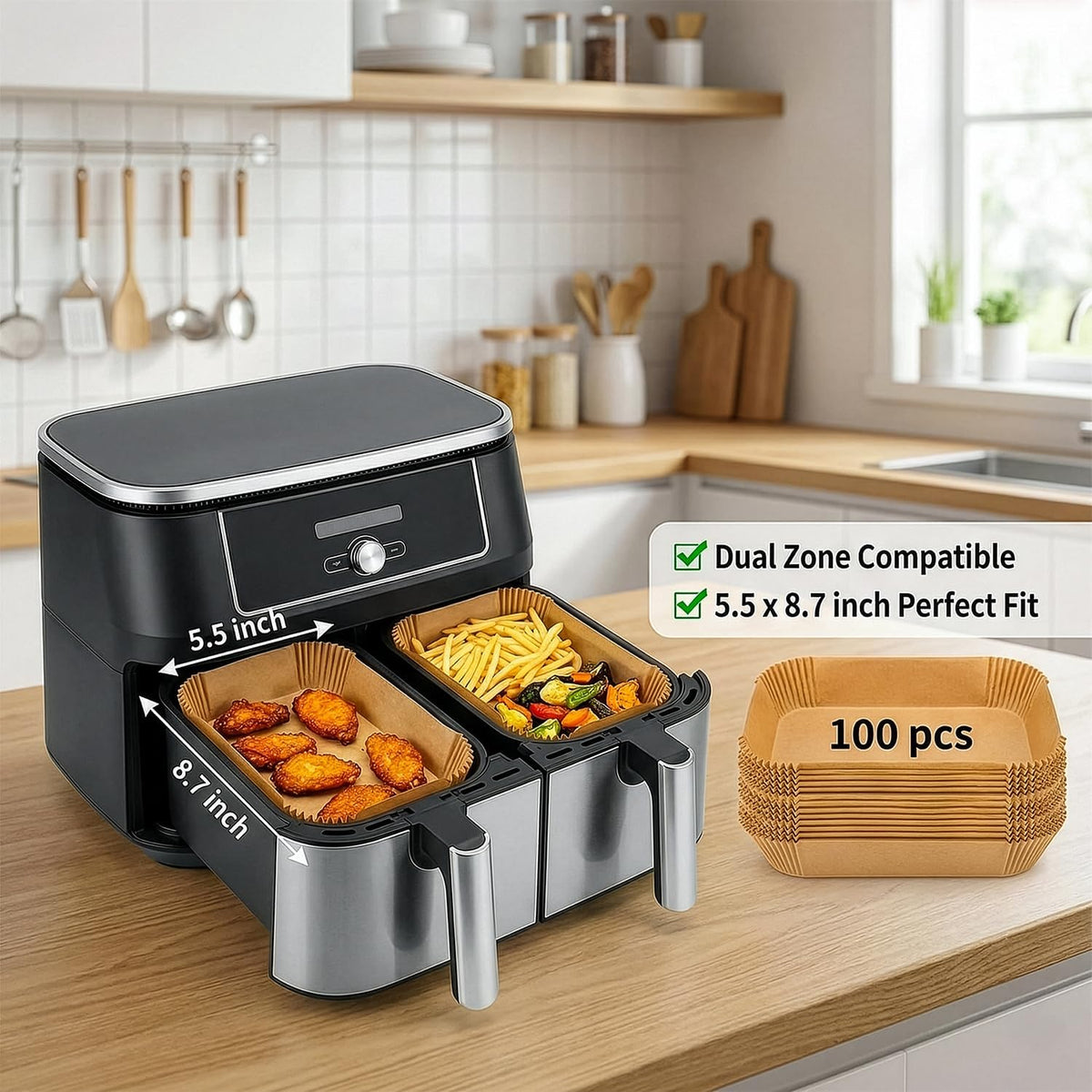 100Pcs Disposable Air Fryer Liners – Non-Stick Parchment Paper