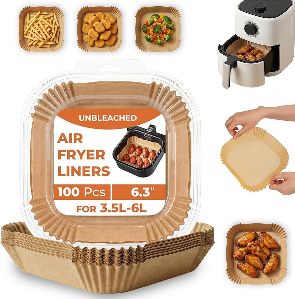 100Pcs Disposable Air Fryer Liners – Non-Stick Parchment Paper