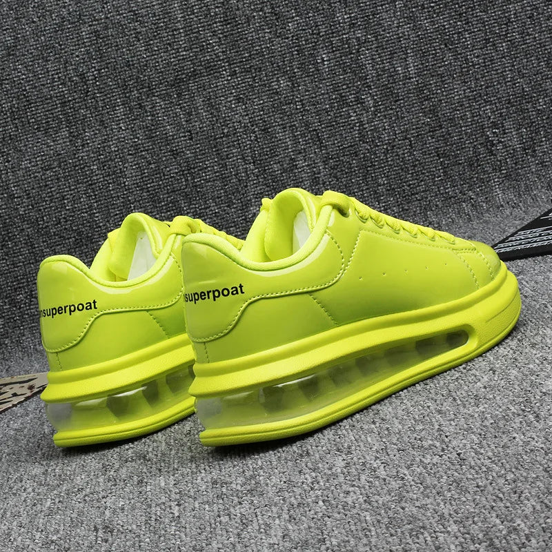 Luxury Men'S Shoes Shiny Patent Leather White Shoes Women'S Couple Models Air Cushion Women'S Skateboard Shoes Sneakers Women