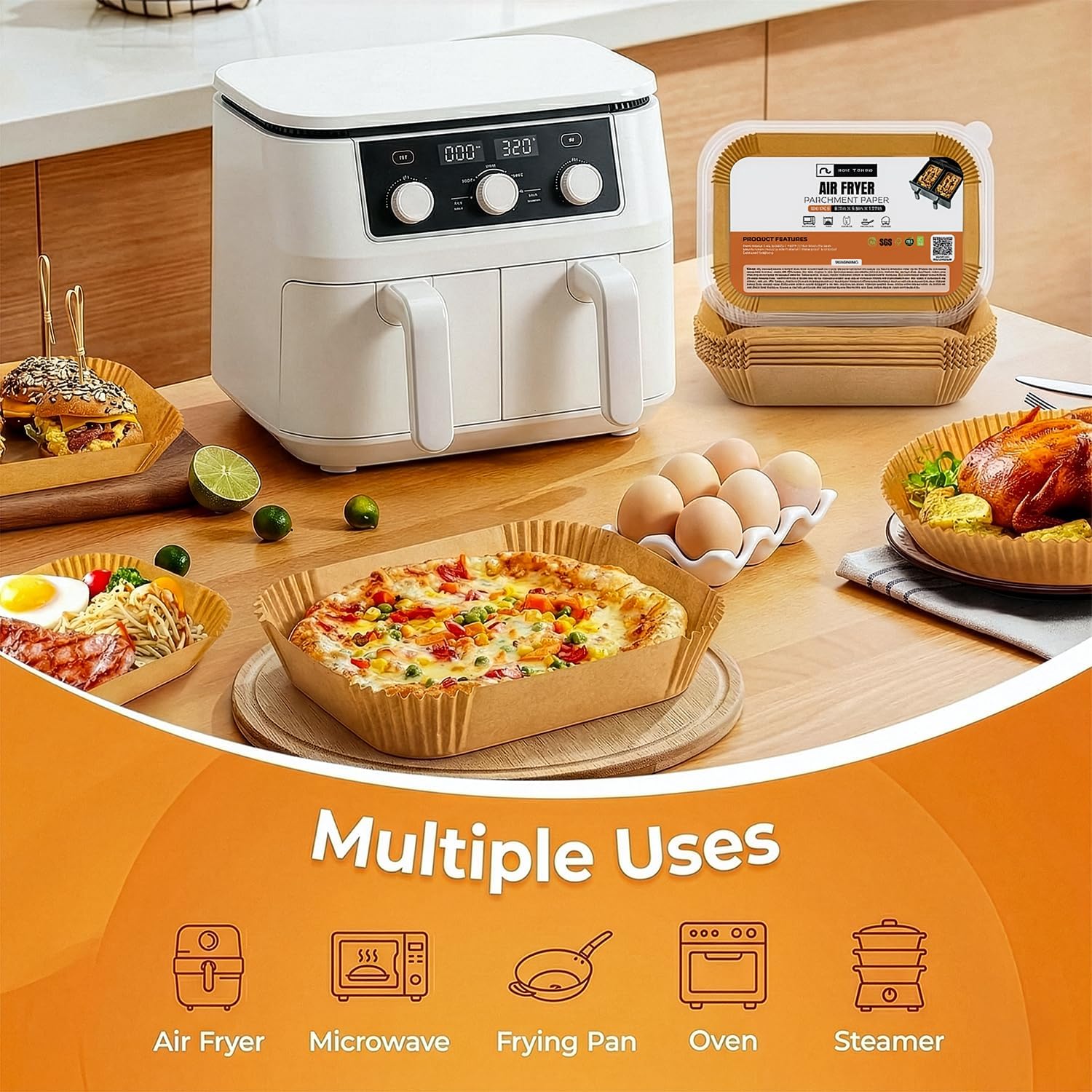 100Pcs Disposable Air Fryer Liners – Non-Stick Parchment Paper