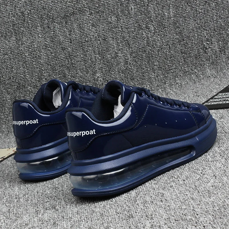 Luxury Men'S Shoes Shiny Patent Leather White Shoes Women'S Couple Models Air Cushion Women'S Skateboard Shoes Sneakers Women