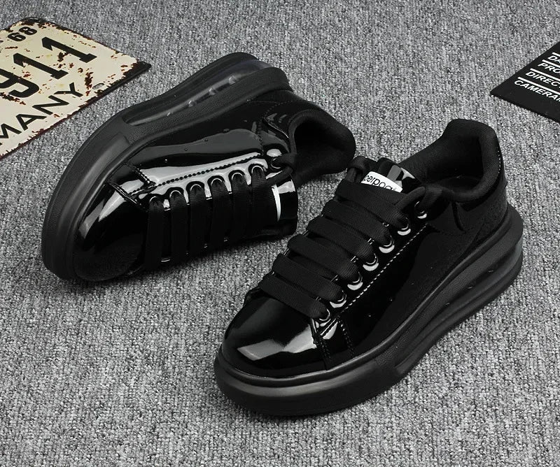 Luxury Patent Leather Sneakers for Men & Women | Air Cushion Casual Fashion Shoes
