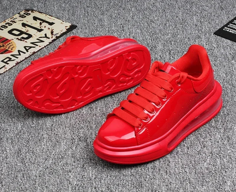 Luxury Patent Leather Sneakers for Men & Women | Air Cushion Casual Fashion Shoes
