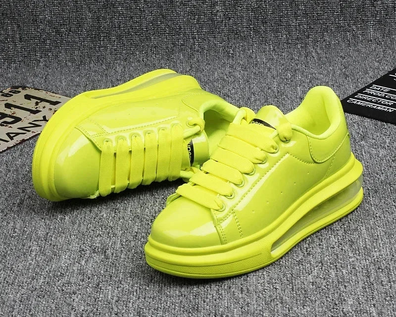 Luxury Patent Leather Sneakers for Men & Women | Air Cushion Casual Fashion Shoes