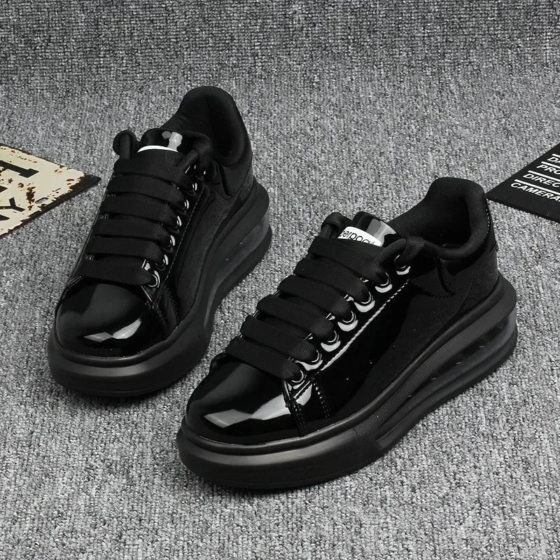 Luxury Patent Leather Sneakers for Men & Women | Air Cushion Casual Fashion Shoes