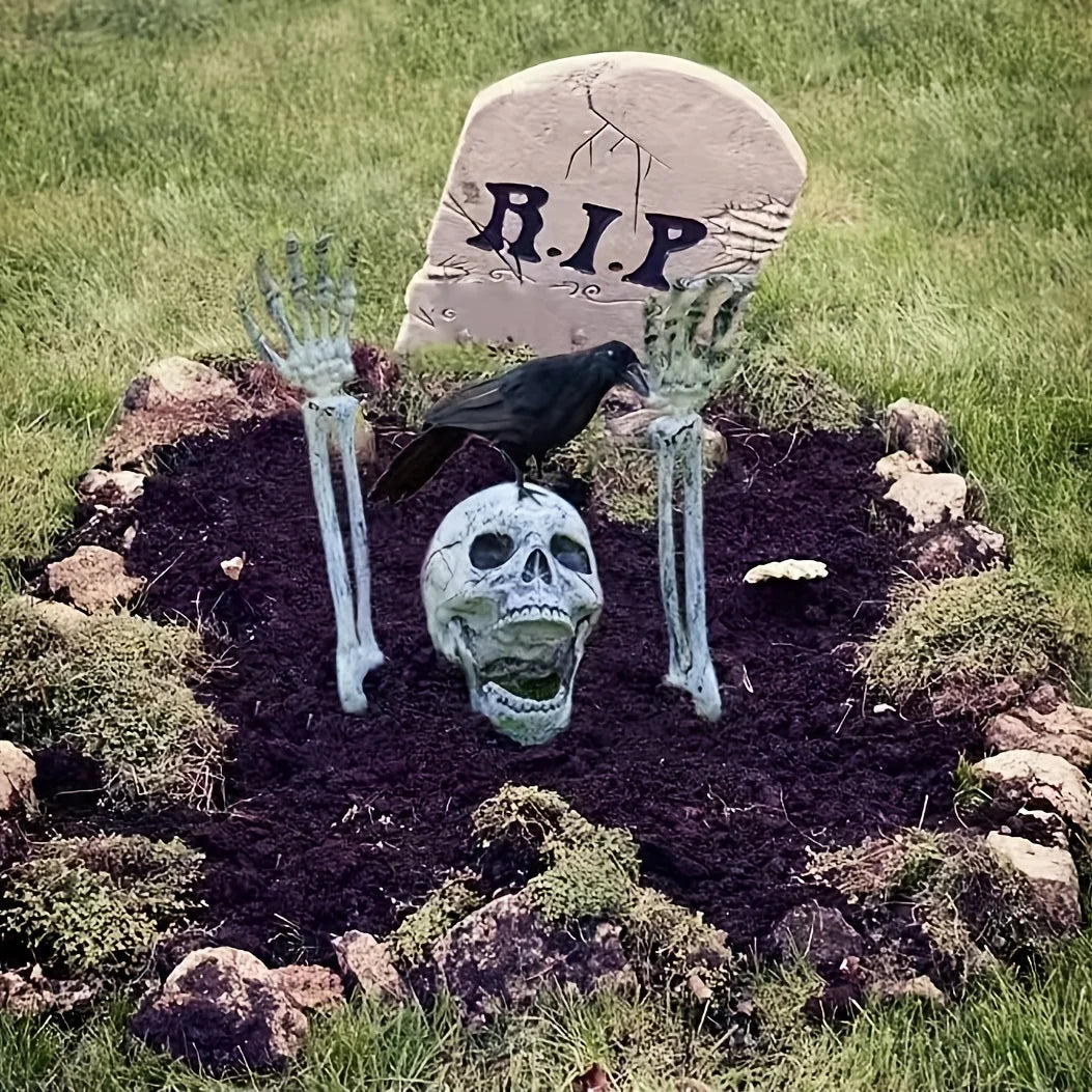 Realistic Skeleton Stakes – Halloween Skull & Arm Lawn Decor