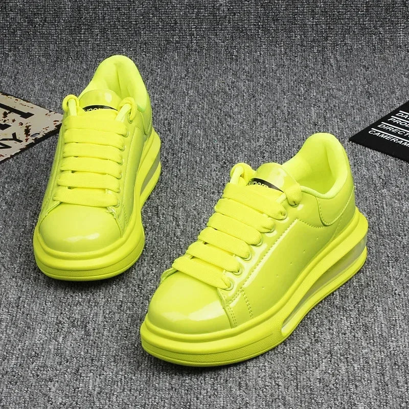 Luxury Patent Leather Sneakers for Men & Women | Air Cushion Casual Fashion Shoes