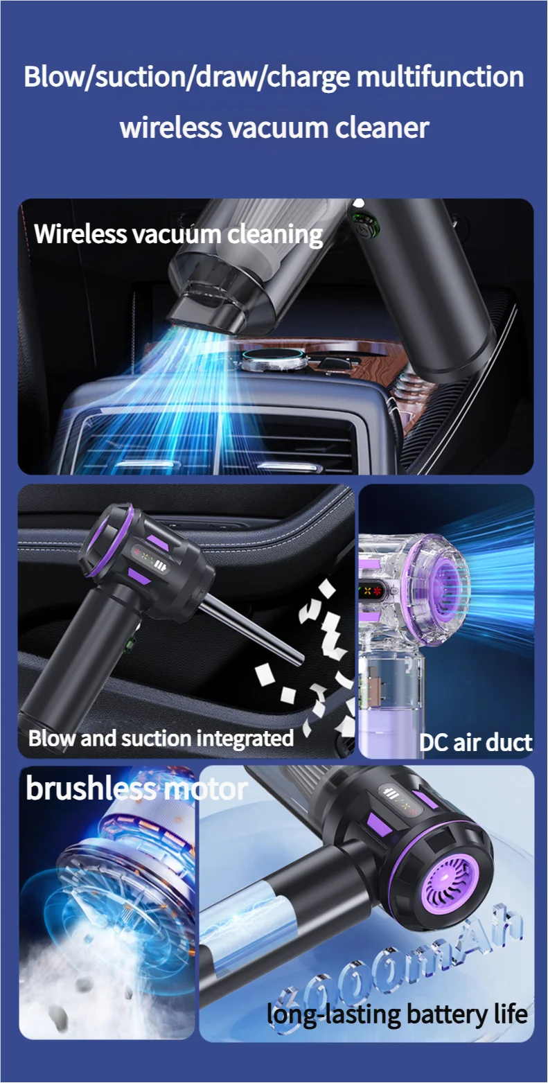 17000Pa Brushless Portable Handheld Cleaner for Car & Home – Wireless Mini Dust Remover