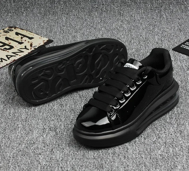 Luxury Patent Leather Sneakers for Men & Women | Air Cushion Casual Fashion Shoes