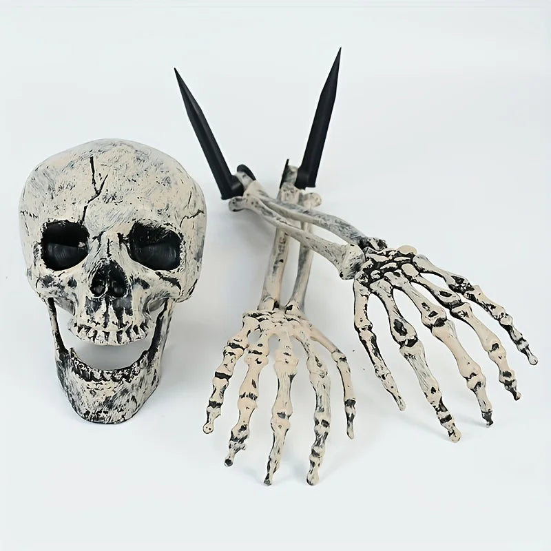 Realistic Skeleton Stakes – Halloween Skull & Arm Lawn Decor