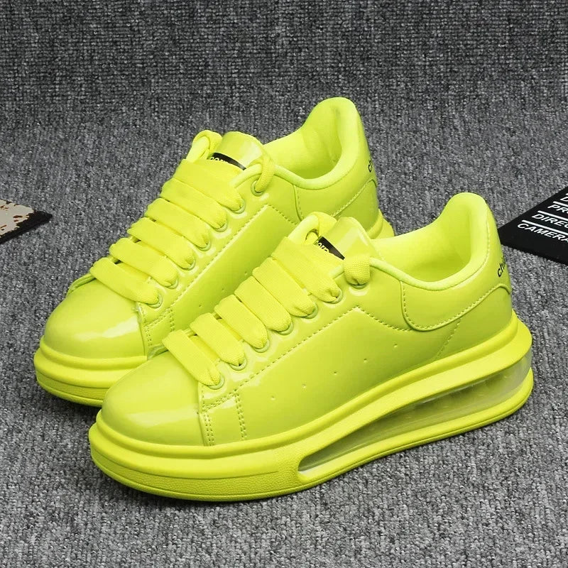 Luxury Patent Leather Sneakers for Men & Women | Air Cushion Casual Fashion Shoes