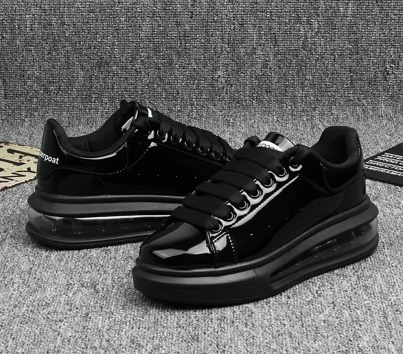 Luxury Patent Leather Sneakers for Men & Women | Air Cushion Casual Fashion Shoes