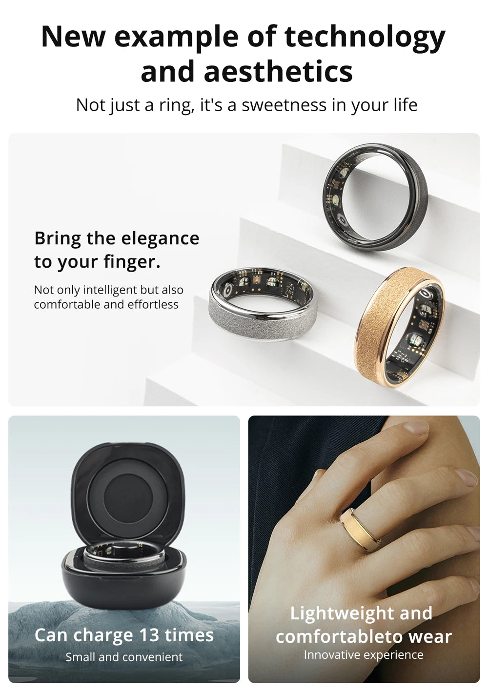 R10 Smart Ring with Charging Case for Men Women, Health and Sleep Monitor, 5ATM Waterproof Fitness Tracker