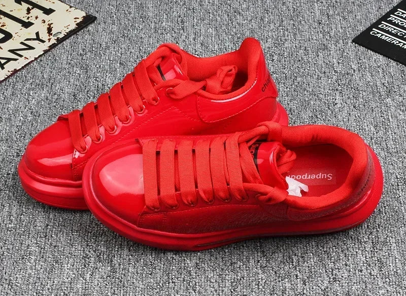 Luxury Patent Leather Sneakers for Men & Women | Air Cushion Casual Fashion Shoes