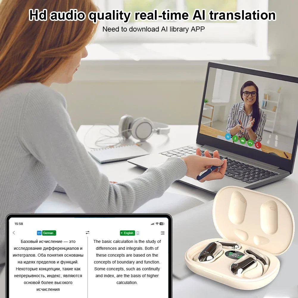 AI Translator Earbuds – 144 Languages Wireless Headset