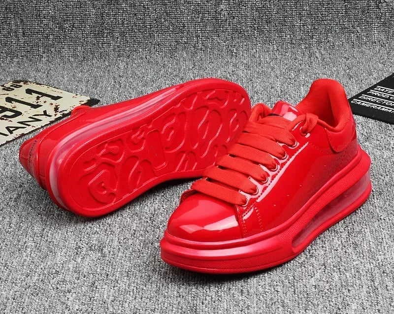 Luxury Patent Leather Sneakers for Men & Women | Air Cushion Casual Fashion Shoes
