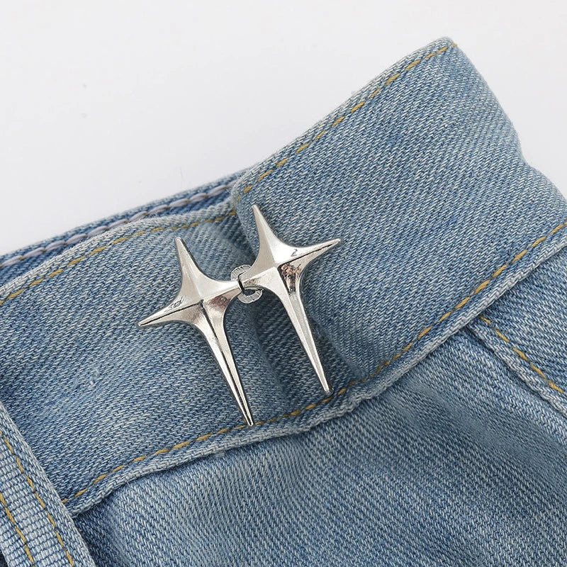 Trendy Cross Star Waist Buckle Adjustable Detachable Pants Clips Waist Tightener Nail-Free Metal Button Snaps for Jeans Decor