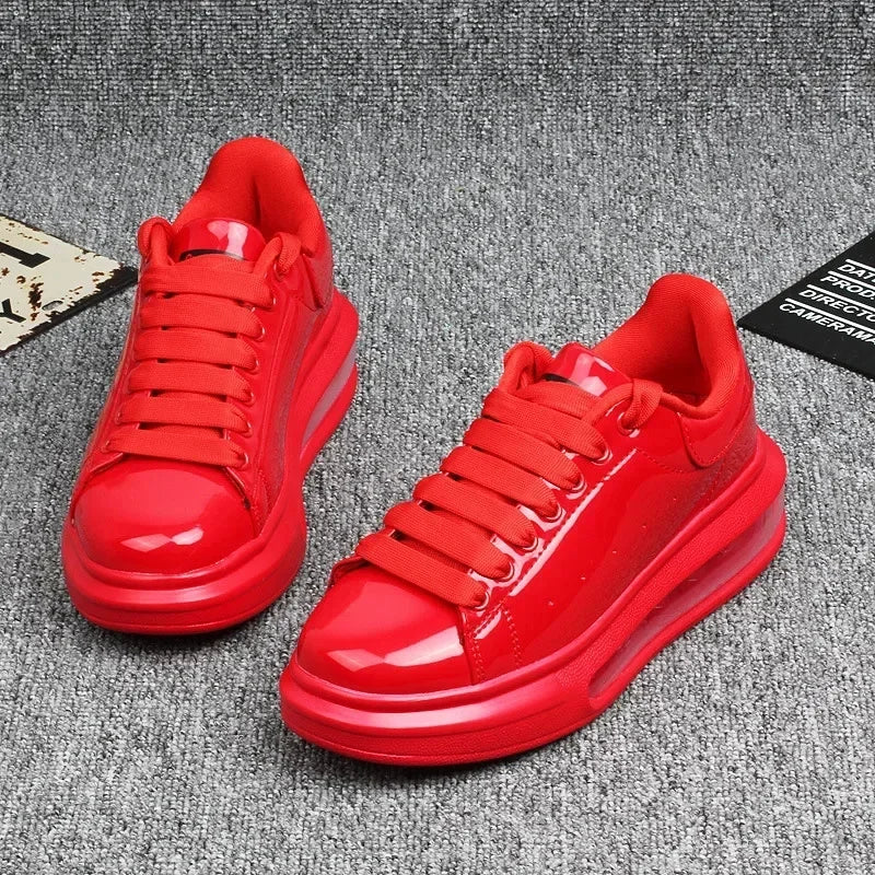 Luxury Patent Leather Sneakers for Men & Women | Air Cushion Casual Fashion Shoes