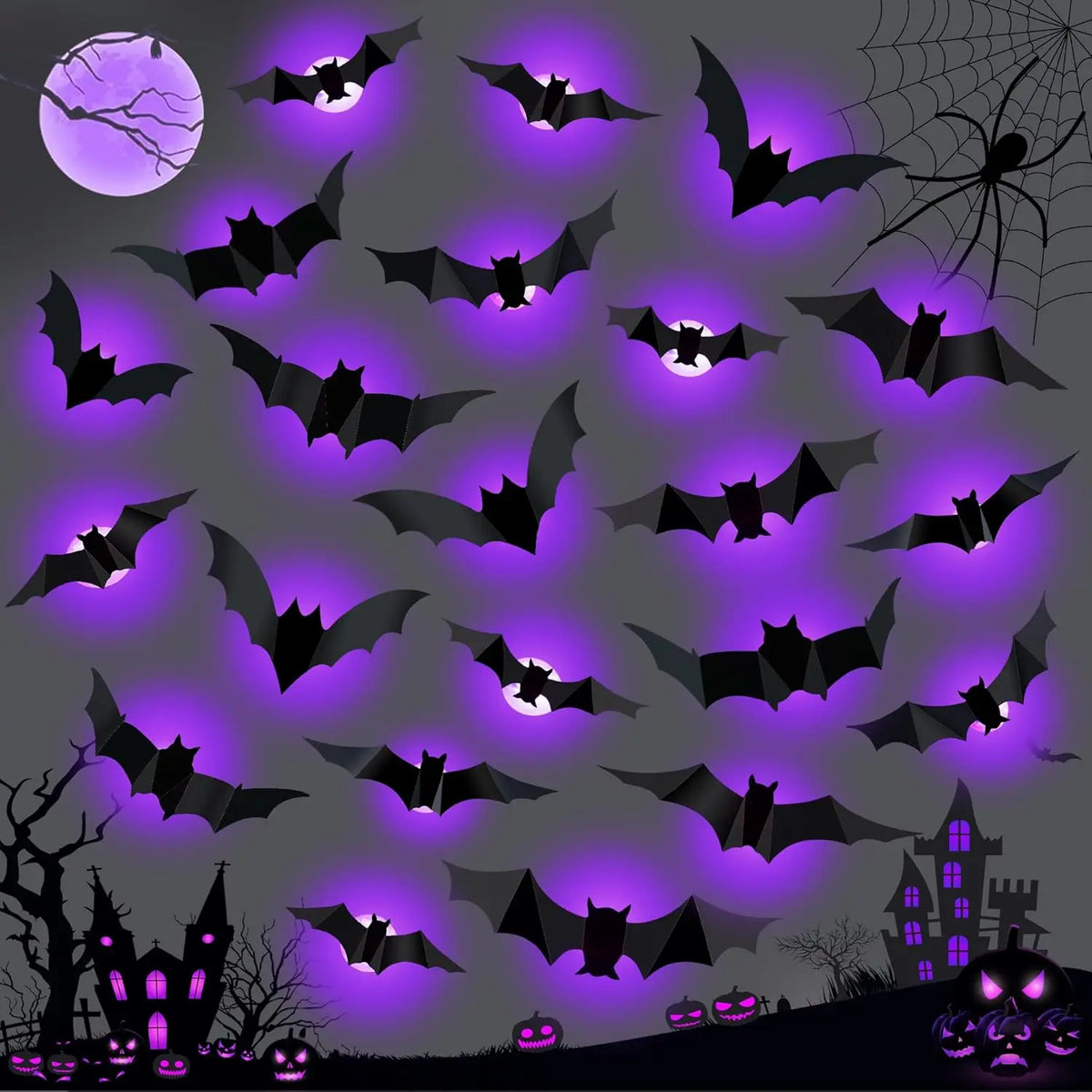 LED Bat & Spider Wall Stickers – Halloween Night Light