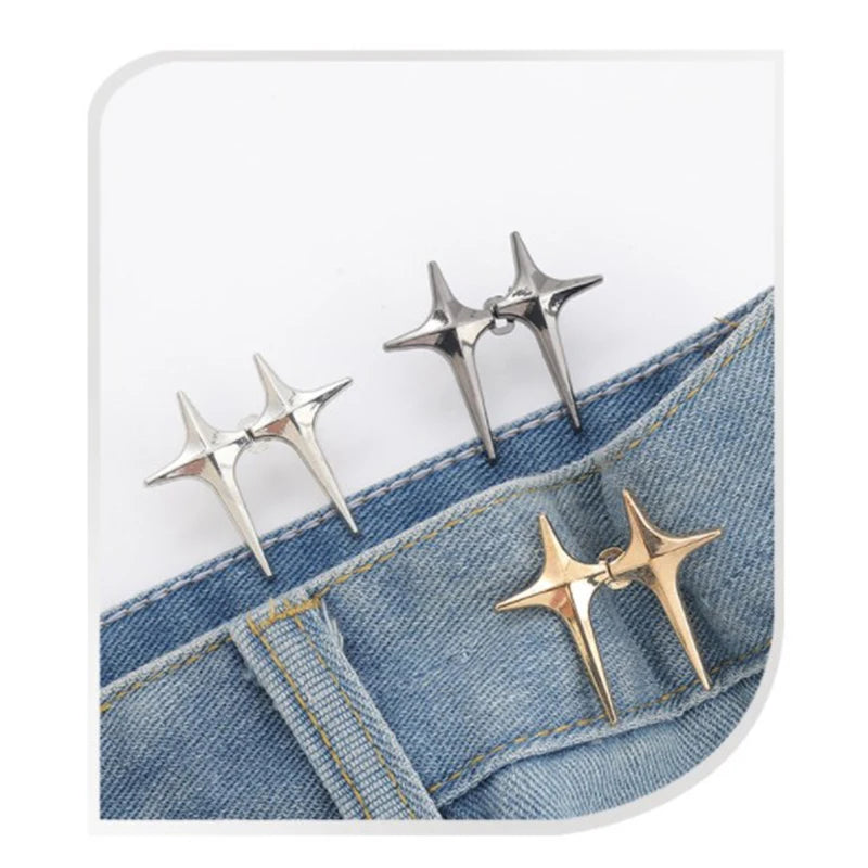 Trendy Cross Star Waist Buckle Adjustable Detachable Pants Clips Waist Tightener Nail-Free Metal Button Snaps for Jeans Decor