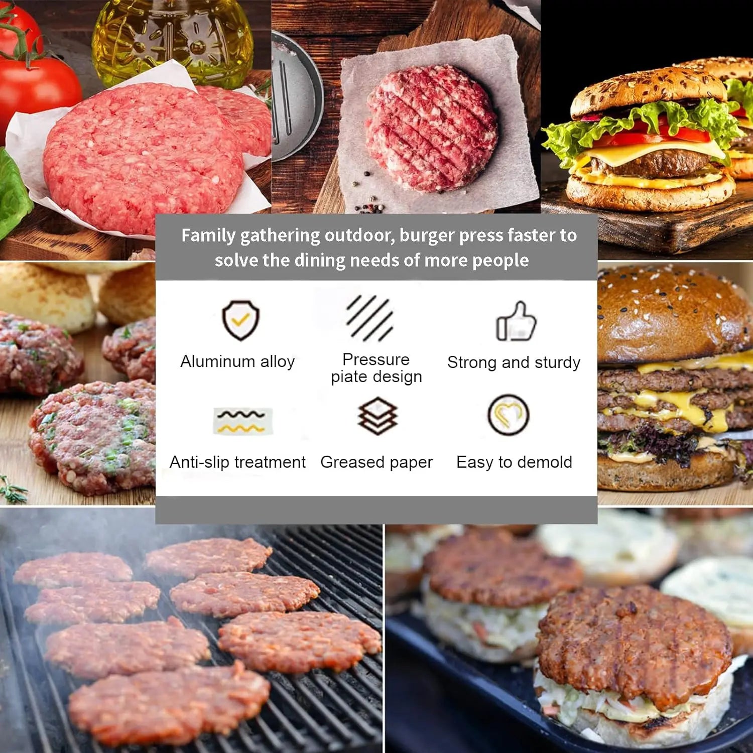 12cm Aluminum Non-Stick Burger Patty Press