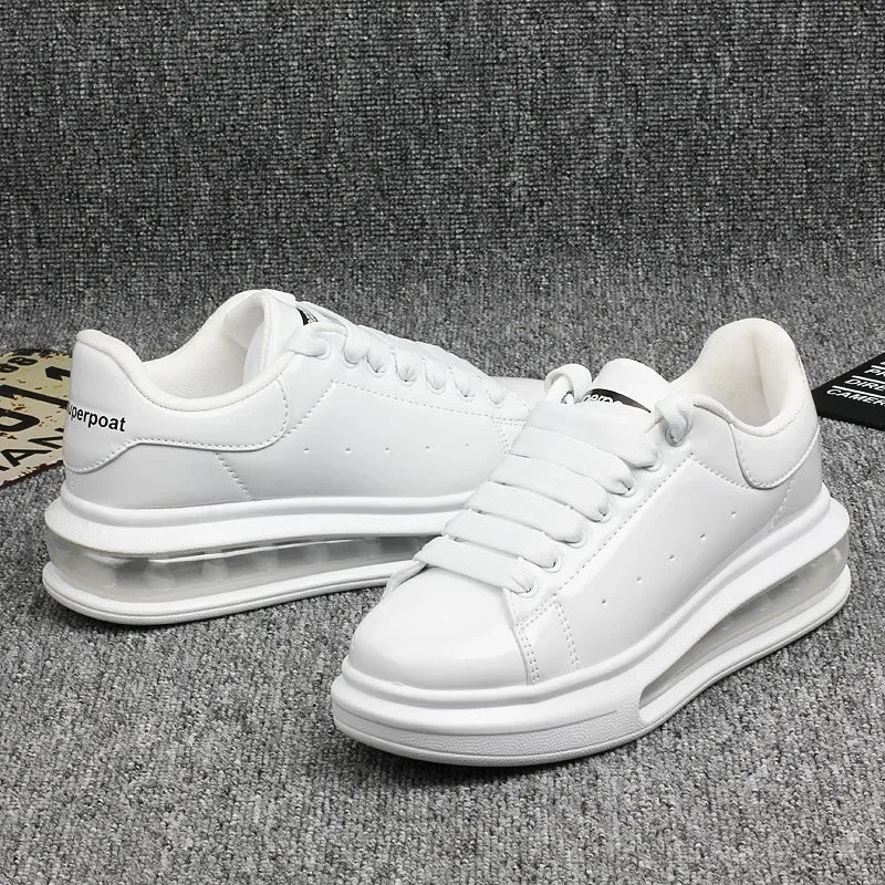 Luxury Patent Leather Sneakers for Men & Women | Air Cushion Casual Fashion Shoes