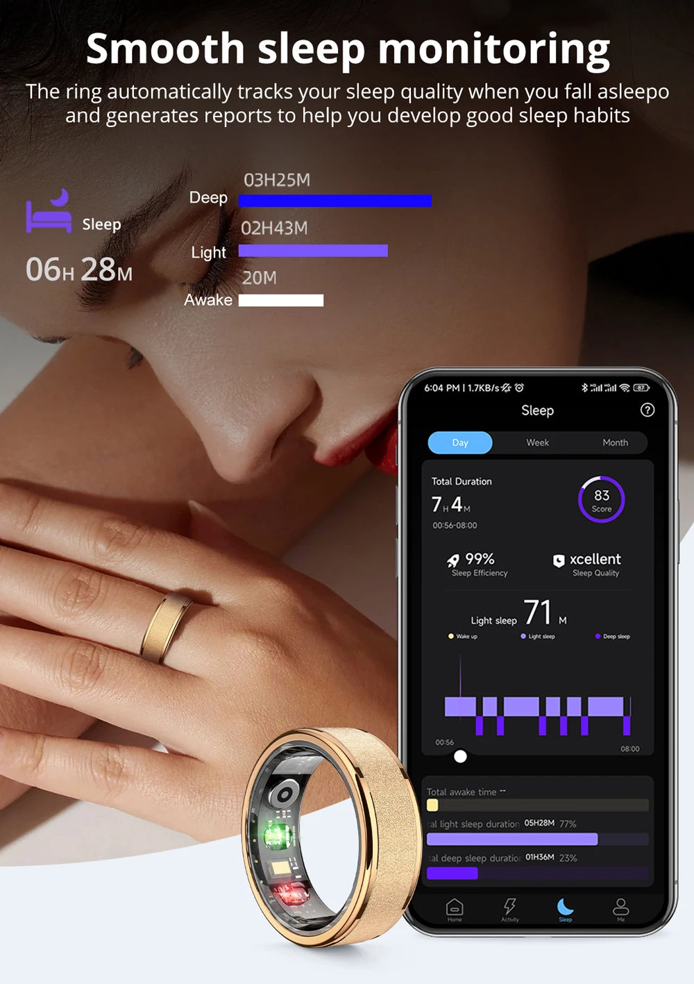 R10 Smart Ring with Charging Case for Men Women, Health and Sleep Monitor, 5ATM Waterproof Fitness Tracker