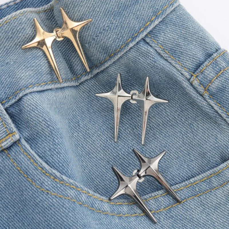 Trendy Cross Star Waist Buckle Adjustable Detachable Pants Clips Waist Tightener Nail-Free Metal Button Snaps for Jeans Decor