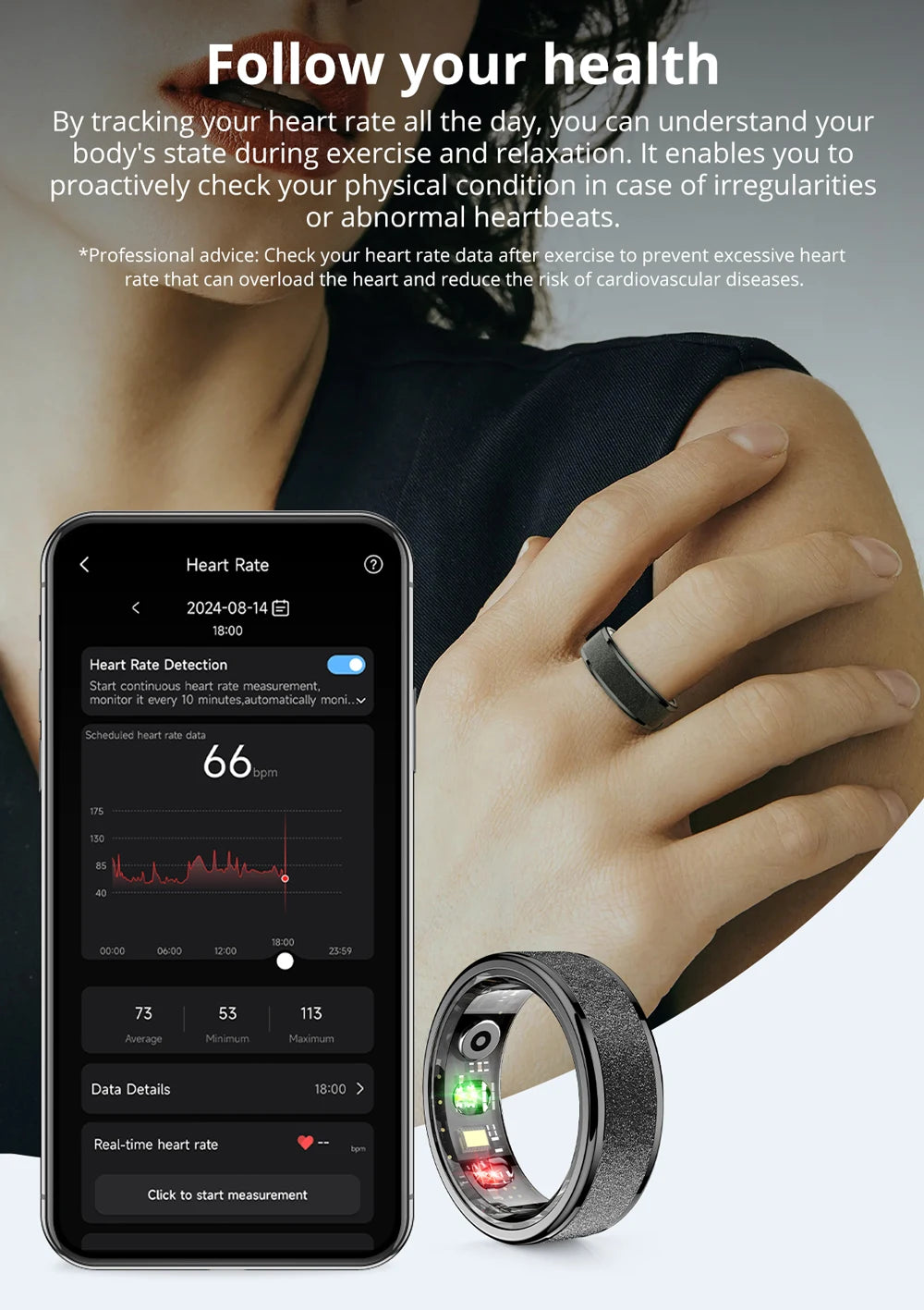 R10 Smart Ring with Charging Case for Men Women, Health and Sleep Monitor, 5ATM Waterproof Fitness Tracker