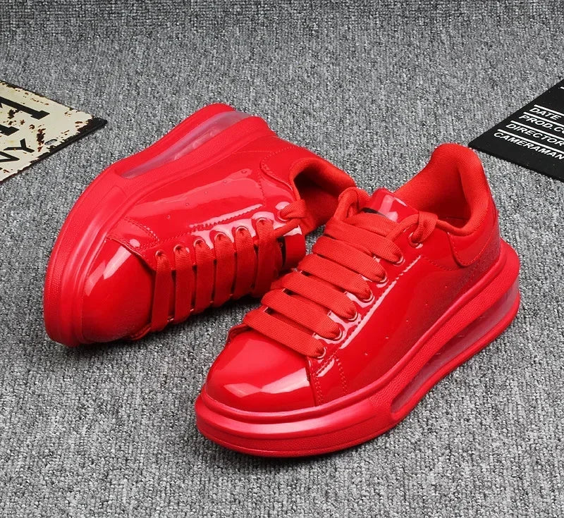 Luxury Patent Leather Sneakers for Men & Women | Air Cushion Casual Fashion Shoes
