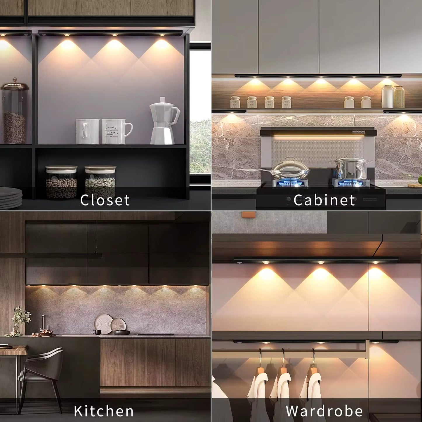 LED Ultra Thin Under Cabinet Lights Motion Sensor night light Wireless 3Color Dimmable For Kitchen Cabinet Bedroom Wardrobe Light