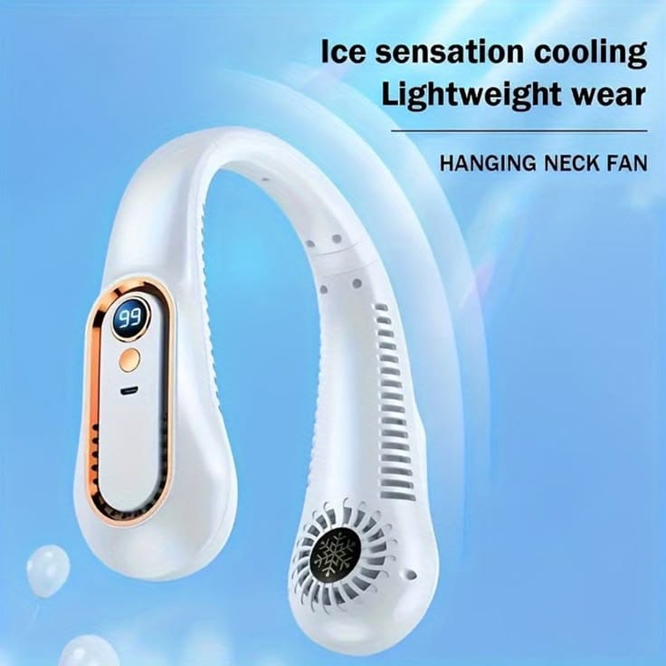 2026 New Mini Neck Fan USB Charging Lazy Portable Office Sports Leaveless Neck Fan LED Digital Display Electric Air Cooler