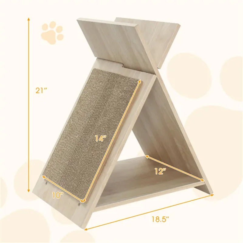 Multi-Functional Cat Scratcher - 18.5"X12"X21", Scratching Surface, Tunnel & Wooden Lounge