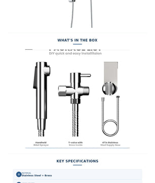 Handheld Bidet Sprayer Set with T-Valve, Hose & Wall Bracket