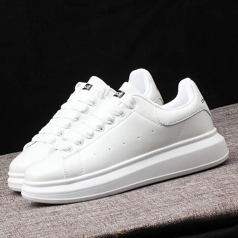 Luxury Men'S Shoes Shiny Patent Leather White Shoes Women'S Couple Models Air Cushion Women'S Skateboard Shoes Sneakers Women