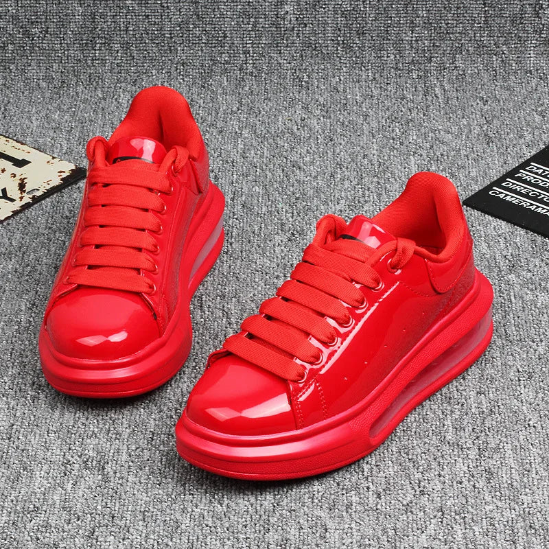 Luxury Men'S Shoes Shiny Patent Leather White Shoes Women'S Couple Models Air Cushion Women'S Skateboard Shoes Sneakers Women