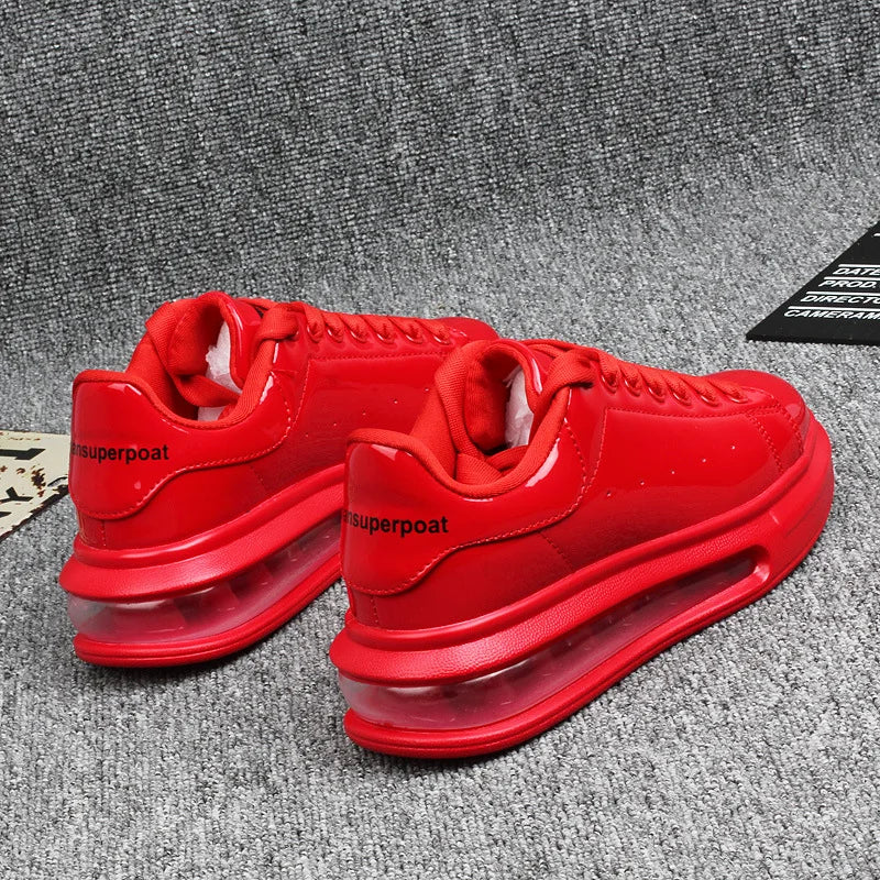 Luxury Men'S Shoes Shiny Patent Leather White Shoes Women'S Couple Models Air Cushion Women'S Skateboard Shoes Sneakers Women